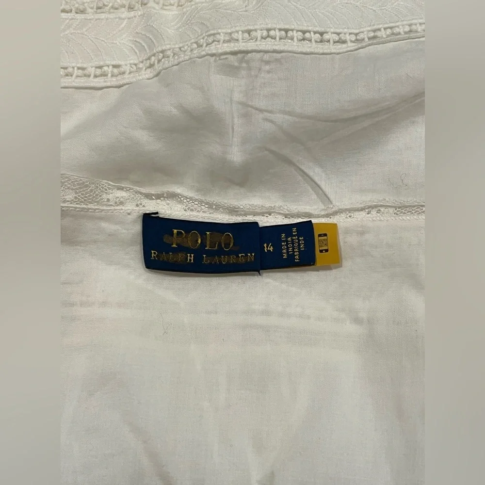 Polo Ralph Lauren Blouse Womens Cream White Lace Cotton Voile Bohemian Cropped - Picture 12 of 14